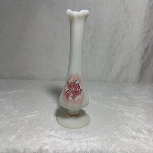 Vintage Fenton U.V. Reactive Hand Painted Artist Signed Frosted Swung Bud Vase